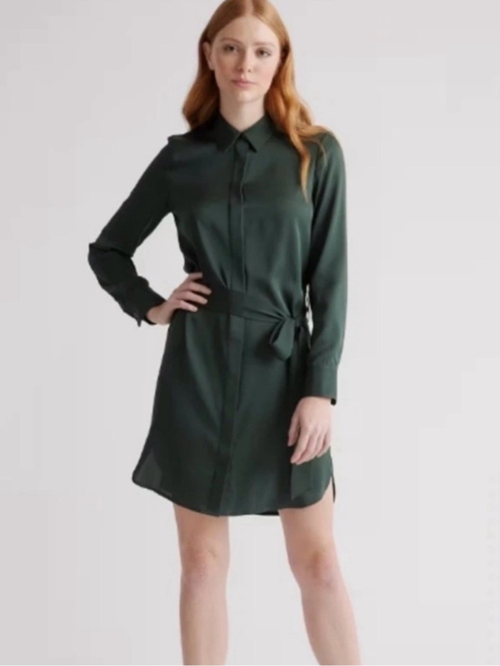Quince Silk Midi Shirt Dress Green M